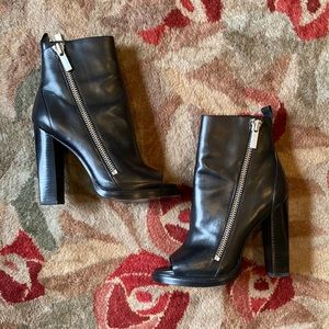 Rachel Zoe side double zipper black boot high heels peep toe genuine leather